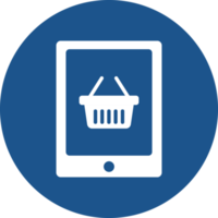 Shopping online on mobile icons design in blue circle. png