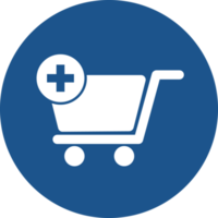 Shopping cart add on order icons design in blue circle. png