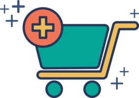 Shopping cart add on order icon illustration glyph style design with color and plus sign. png