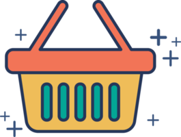 Shopping basket icon illustration glyph style design with color and plus sign. png