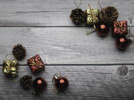 Christmas tree and gift box balls. Bokeh garlands in the blur background . cube block to contain the purpose of doing business overcoming. Developing ideas for the new year 2023 photo