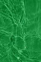 Defocus blurred transparent green colored clear calm water surface texture with splashes and bubbles. Trendy abstract nature background. Water waves in sunlight with copy space. Green watercolor shine photo