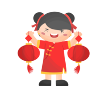 garota de vestido tradicional chinês segurando lanterna no ano novo chinês png