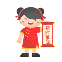 garota de vestido tradicional chinês segurando sinal de sorte no ano novo chinês