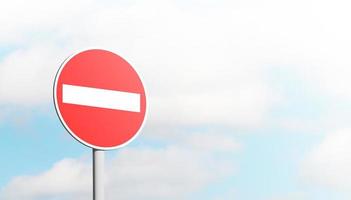 No entry sign against blue sky with copy space. 3D illustration. photo