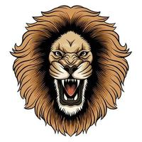 angry roaring male lion head vector