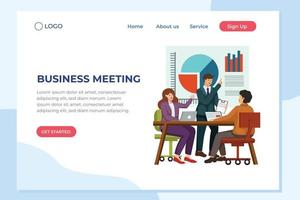 Business meeting in workspace with projectors, debate, bar chart diagram. Vector illustration concept can be use for landing page, template, ui ux, web, mobile app, poster, banner, website, flyer