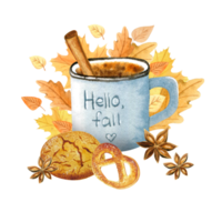 Watercolor mug with cookies and spicy png