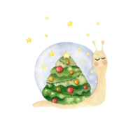 caracol fofo de natal em aquarela png