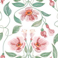 Embroidered flowers and leaves ornament on a transparent background png