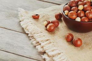 Organic dishes in vintage cloth, the concept of super-products and healthy food photo
