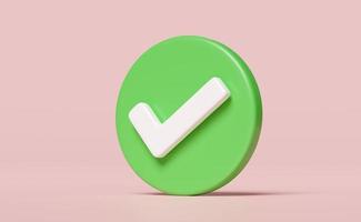 3d check marks, tick marks symbols icon isolated on pink background. concept 3d render illustration photo