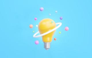 Glowing yellow bulb with ball ring Modern geometry. concept of creativity, new innovation Knowledge, and learning. 3D rendering illustration photo