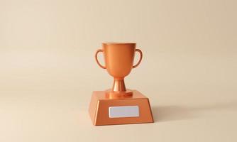 trofeos para los ganadores. conjunto de trofeos de oro, plata y bronce sobre fondo blanco. concepto ganador, diseño de premios, logro, 1°, 2°, 3° lugar. ilustración de renderizado 3d foto