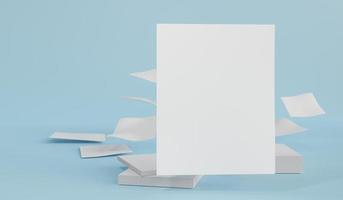 White paper and a pile of blank paper on background. with blank space for copying, advertising space, and brochures. 3D rendering illustration photo