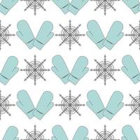 pattern of winter warm clothes mittens and snowflakes in line art style for gift wrapping, wrapping paper vector