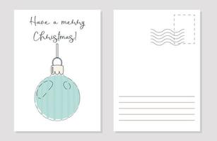 the layout of the greeting card Christmas ball in the style of line art blue color vector