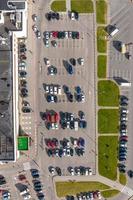 aerial view on large open air parking lot for cars for residents of area photo