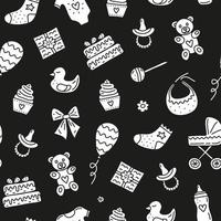 Seamless pattern with baby shower doodles.
