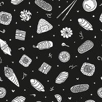 Seamless pattern with doodle sushi and rolls. vector