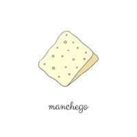 Hand drawn manchego cheese. vector