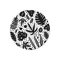 Doodle jungle leaves in circle. vector