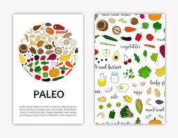 Card templates with paleo diet foods. vector