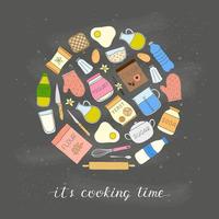 Doodle cooking, baking ingredients in circle. vector