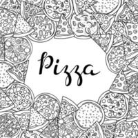 Square background with hand drawn pizza. vector