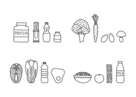 Groups of doodle sport foods. vector