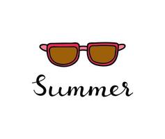 Lettering summer with doodle sunglasses. vector