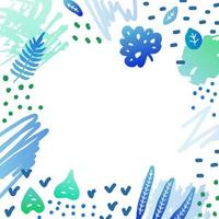 Background with jungle leaves, brush strokes and dots. vector