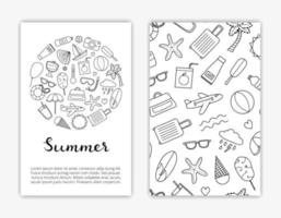 Card templates with doodle summer items. vector