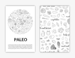 Card templates with paleo diet foods. vector