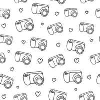 Seamless pattern with cameras and hearts. vector