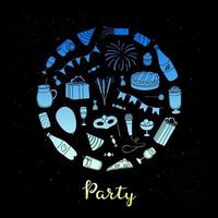 Hand drawn party items in circle. vector