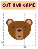 Cut and game bear. Educational children game, printable worksheet.Puzzles with animals vector