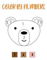 Educational coloring book by numbers for preschool children. Cute cartoon bear. Educational coloring book with animals. A training card with a task for preschool and kindergarten children. vector