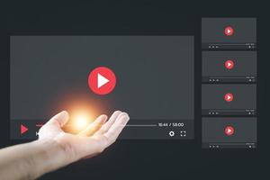 Concept of streaming online. Men's hands showing streaming screen. To represent the use of the Internet online photo