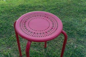 picnic chair and table on the lawn. concept of outdoor coffee shop. portable picnic chair and table photo