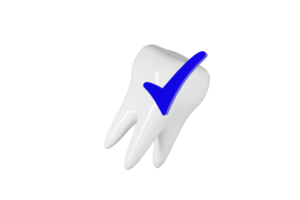 dente de clareamento e marca de seleção azul. clínica odontológica renderização 3d. png