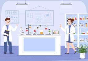 Laboratorium with Conducting Research Scientific, Experimentation and Measurement in a Lab in Flat Cartoon Hand Drawn Templates Illustration