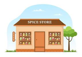 Spice Shop with Different Hot Spices, Condiment, Exotic Fresh Seasoning and Traditional Herbs in Flat Cartoon Hand Drawn Templates Illustration vector