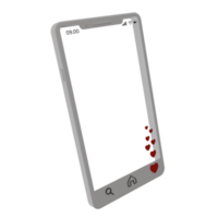 3d white smartphone frame with love icon, live streaming concept using mobile phone and giving likes png