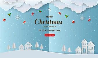 fondo horizontal de venta de navidad para promoción de descuento, afiche, volantes, folleto, pancarta, sitio web o tarjeta vector