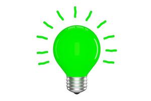 3d illustration green neon light bulb technology concept innovation modern and business industry isolated on white background - clipping path photo