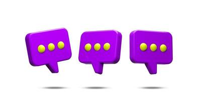 conjunto de iconos de burbujas de chat de voz ángulo diferente color púrpura. fondo de renderizado 3d foto