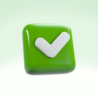 Glossy square check mark icon, s Symbol of acceptance. 3d render photo