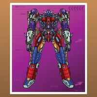 Mecha robot machine builded by head arm body leg weapon mobile illustration premium vector