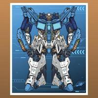 Laser mecha robot builded by head arm body leg weapon illustration premium vector